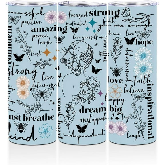 Inspirational Gifts for Women Straight Skinny 20 oz Tumbler Encouragement Gifts for Therapist Mom Bestie Aunt Self Love Water Bottle Coffee Mug Insulated Tumblers Thermal Cup for Sports Travel
