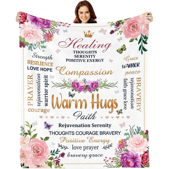 Inspirational Gifts for Women, Warm Hugs Healing Blanket, Get Well Gifts for Women After Surgery, Breast Cancer Gifts for Woman, Thinking of You Gifts for Women Soft Throw Blanket 60"x50"