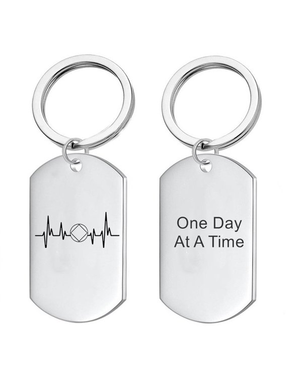Inspirational Gifts for Recovering Addicts, Stainless Steel NA Sobriety Keychain, One Day At A Time Keyring for Sober Recovery Gifts for Men Women