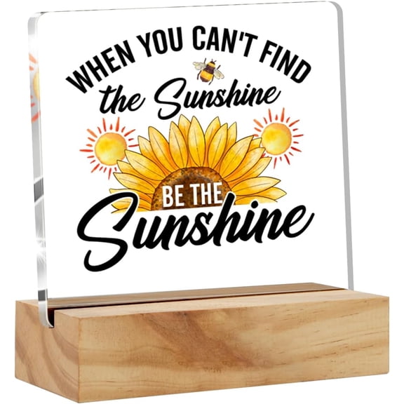 Inspirational Gifts for Women Her, Positive Affirmations Clear Acrylic Sign with Wood Stand Table Sign Decoration Sunflower Present 4x4 Inch