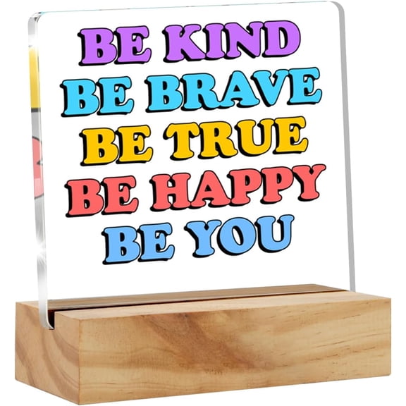 Inspirational Gifts for Women Men, Motivational Gifts Positive Quote Clear Acrylic Sign with Wood Stand Table Sign Decoration Present 4x4 Inch