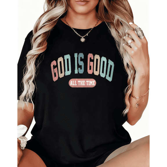 Inspirational God Is Good Print T shirt Graphic Tees Faith Christian Shirts Black S-5XL Tops