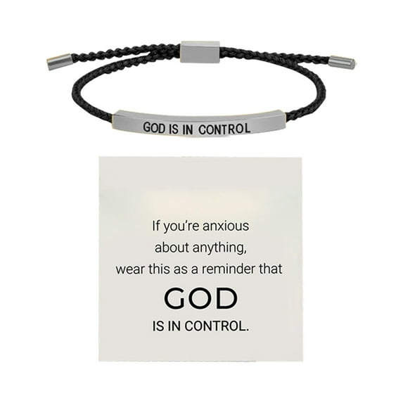 God Is In Control Adjustable Braided Stainless Steel Inspirational Lettering Bracelet for Women Men