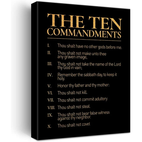 Inspirational Gold Foil Canvas Wall Art Positive Ten Commandment Quotes Print Framed Canvas Painting Artwork Home Decor Gifts 12x15 Inch