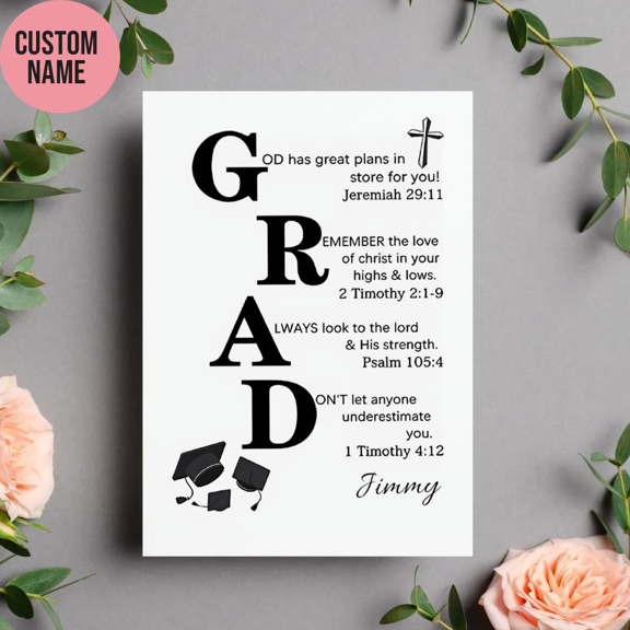 Inspirational Graduation Card with Custom Name and Religious Quotes for Graduates