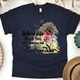 thumbnail image 1 of Inspirational Graphic T-Shirt with Dandelion and Faith Quote for Women, Navy, Size S, 1 of 6