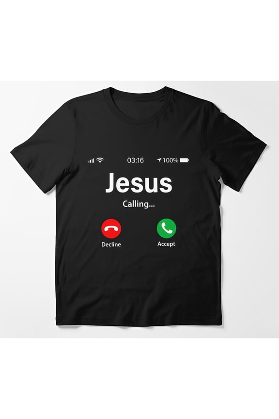 Inspirational Graphic Tee,Tops Has "Jesus Calling..." Text with Call Interface Design, Round Neck Regular Fit T - shirts, Size(S - 5XL)