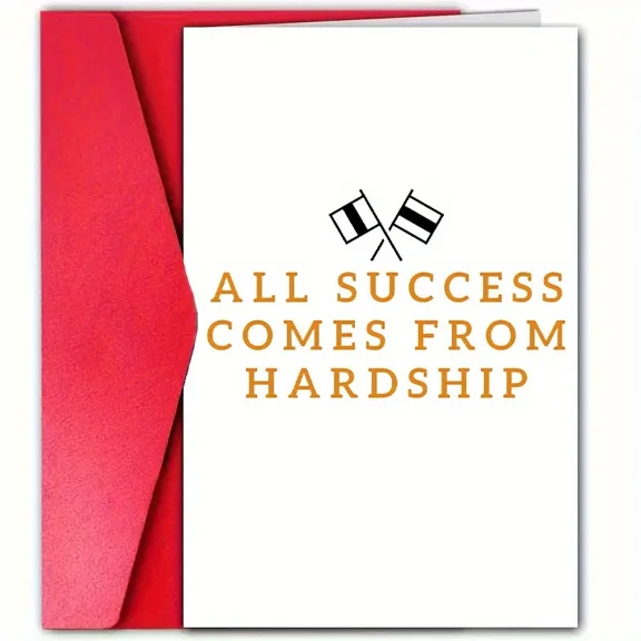 Inspirational Greeting Card - "All Success Comes from Hardship" - Motivational Message with Red Envelope - Perfect for Encouragement and Support