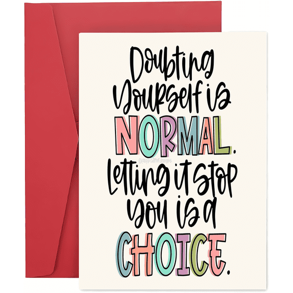 Inspirational Greeting Card – "Doubting Yourself is Normal" Design – Encouragement Card with Envelope – Motivational Gift for Friends and Loved Ones