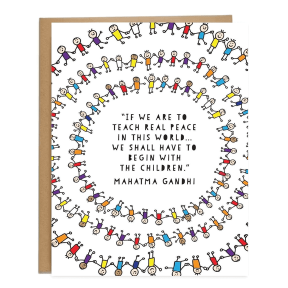 Inspirational Greeting Card Featuring Mahatma Gandhi's Quote on Peace – Colorful Design with Children Holding Hands – Perfect for Encouragement & Appreciation