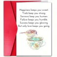 thumbnail image 1 of Inspirational Greeting Card - “Happiness Keeps You Sweet” Poem with Bird and Teacup Design - Perfect for Encouragement, Friendship, or Love - Blank Inside with Red Envelope Included, 1 of 2