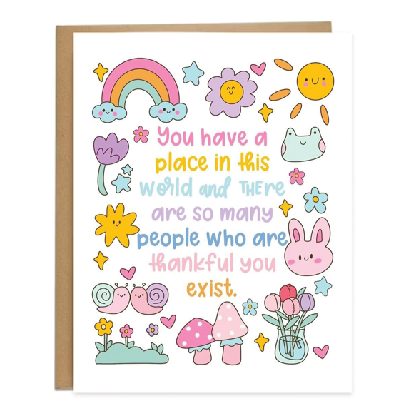 Inspirational Greeting Card – "You Have a Place in This World" Design with Cute Characters – Blank Inside & Envelope Included – Perfect for Friends, Family, or Anyone Who Needs a Lift
