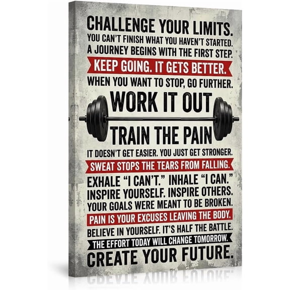 Inspirational Gym Wall Art Canvas Posters Motivational Workout Quotes for Home Gym Decor Fitness Barbell Pictures Prints for Office Exercise Room Wall Decoration