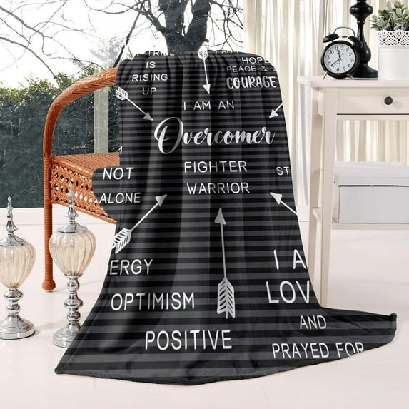 Inspirational Healing Blanket, Unique Sympathy Gifts, Comfort Gifts for Cancer Patients, Motivational Gifts for Mastectomy Patients (60x50, Black)