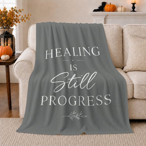 Inspirational Healing Is Still Progress, Cozy Friendship Quote Scene, Warm Flannel Blanket for Living Room and Reading Nook, Art Lovers Thanksgiving Gift, Artistic Home Decor