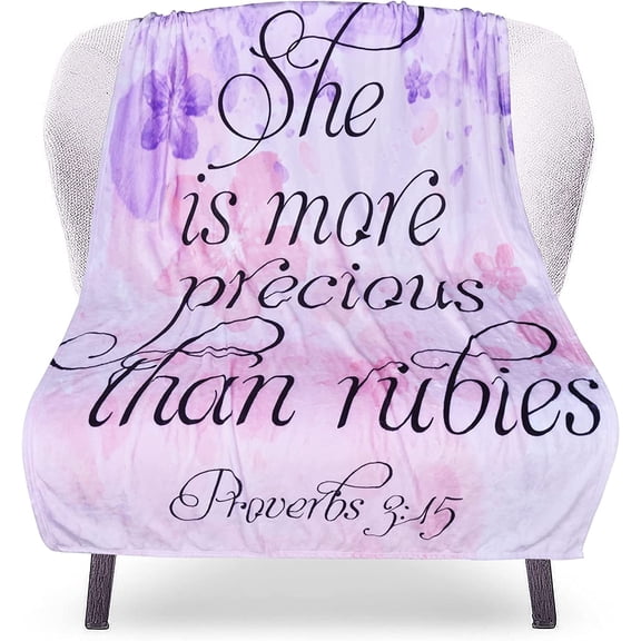 Inspirational Healing Throw Blanket for Women - to Feel Warm Caring Thoughts of Jesus. Gift Ribbon, Flowers & Proverbs Bible Verse Religious Scripture for Prayers of Hope & Strength. Soft Cozy 50x60”
