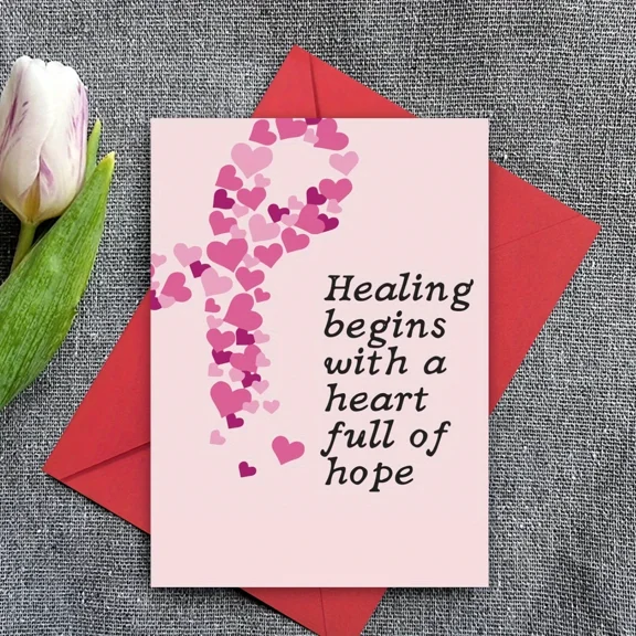 Inspirational Heart Card "Healing Begins with a Heart Full of Hope" Love and Support Greeting Card Includes Red Envelope Perfect for Encouragement and Sympathy