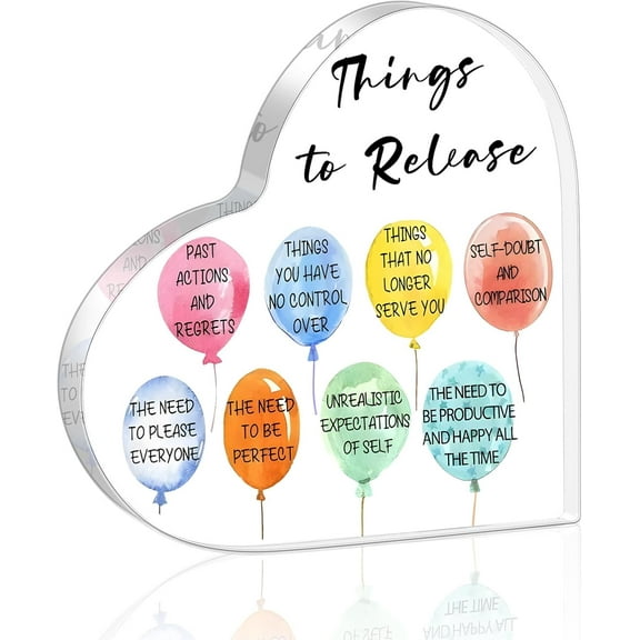 Inspirational Heart Shaped Acrylic Plaque Decor for Men Women, Uplifting Positive Sayings Decorative Art for Birthday Christmas New Year for Desk Bookshelf Bedroom Nightstand