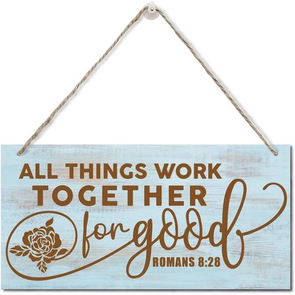 Inspirational Home Wall Decor, Christian Faith Biblical Verse Wall Sign, Hanging Wood Sign Home, Office, Church Decor, All Things for Good- Romans 828 Sign 10x5 Inch