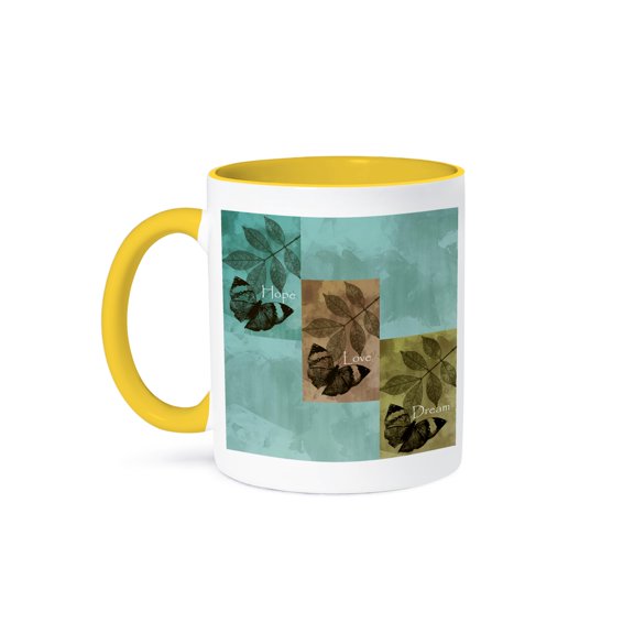 3drose, Inspirational Hope, Love, Dream Butterflies, 15oz Two-tone Yellow Mug