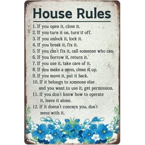 Inspirational House Rules Metal Wall Art Sign with Farmhouse Quote 8x12 Inches Home Dcor Plaque
