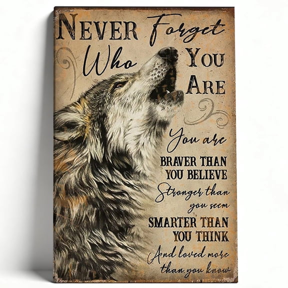 Inspirational Howling Wolf "Never Forget Who You Are" Framed Canvas Wall Art - Rustic Wildlife Decor - Modern Home Decor for Living Room, Office, and Bedroom 8*12inch(20*30cm)