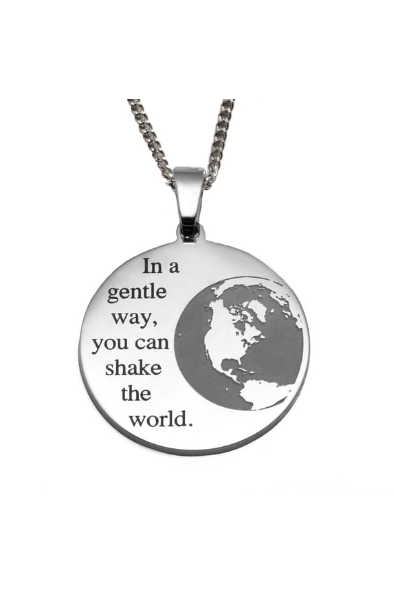Inspirational "In a Gentle Way, You Can Shake the World" Stainless Steel Pendant Necklace - Motivational Graduation Gift