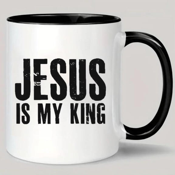 Inspirational Jesus is My King Ceramic Mug Black with Bold White Text Reusable Coffee Cup Christian Faith Hand Wash Only Insulated Design Coffee Bar Accessories