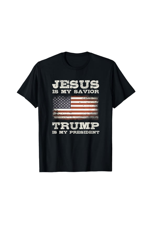 Inspirational Jesus is My Savior Trump is My President T-Shirt for Faith and Patriotism