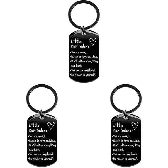 Inspirational Keychain, 3PC Little Reminders You Are Enough Key Rings, Engraved Positive Affirmation Gifts for Women Men Friends, Black