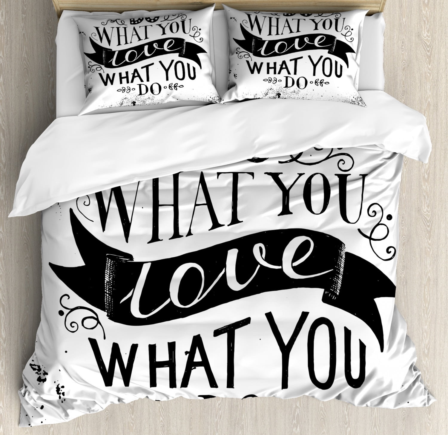 Sham Word Inspirational King Size Duvet Cover Set, Do What You Love Words of ...