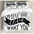 thumbnail image 1 of Inspirational King Size Duvet Cover Set, Do What You Love Words of Wisdom Hand Drawn Lettering for a Successful Life, Decorative 3 Piece Bedding Set with 2 Pillow Shams, Black White, by Ambesonne, 1 of 3