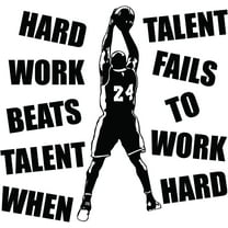Inspirational Kobe Bryant Basketball Quotes Wall Decal - Hard Word Beats Talent When Talent Fails To Hard Work | 20" x 20" DIY Vinyl Adhesive Black Mamba Home Sticker Bedroom Stick And Peel Decoration
