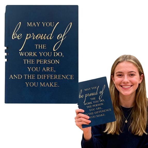 Inspirational Leather Journal Notebook Lined Hardcover with Gold Foil Quote for Work Study Daily Use,1PC,Blue