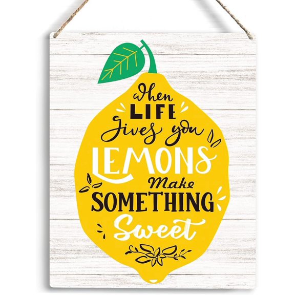 Inspirational Lemon Kitchen Decor When Life Gives You Lemons Make Something Sweet Wooden Hanging Sign Home Office Decor Gifts for Women Men Best Friend Motivational Quotes Decor 8x10 Inch