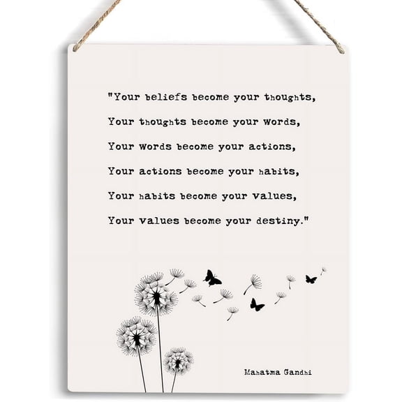 Inspirational Life Quote Sign Wall Art Your Beliefs Become Your Thoughts Quote Wooden Hanging Sign Wall Decor for Home Living Room Office Rustic Wall Art Home Decoration 8x10 Inch