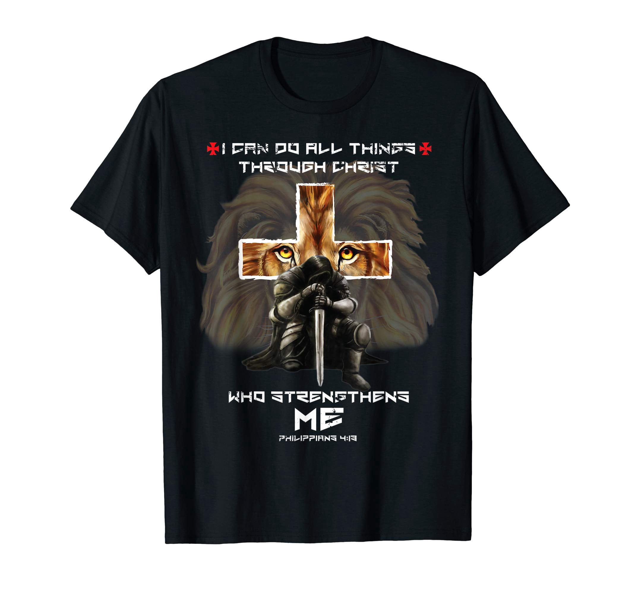 Inspirational Lion Cross Warrior T-Shirt for Easter with Philippians 4: ...