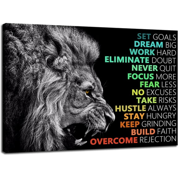 Inspirational Lion Wall Art Picture Positive Affirmation Quotes Office Wall Decor Motivational Painting Poster Print on Canvas Wall Artwork for Living Room Bedroom Unframed Ready to Hang