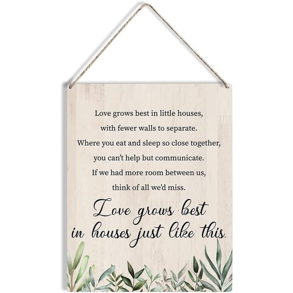 Inspirational Love Grows Best in Little Houses Quote Wood Sign 8x10 Farmhouse Wooden Hanging Plaque for Home Wall Art Decoration Present