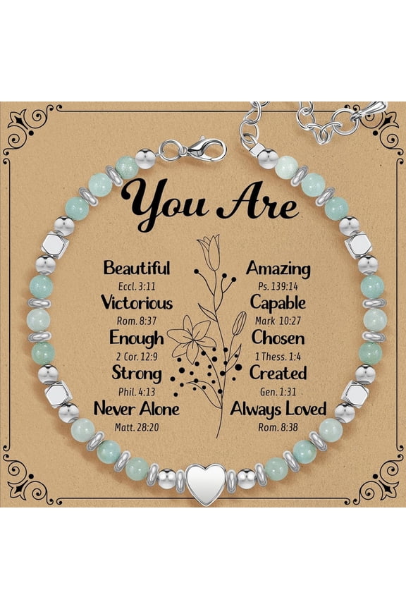 Inspirational Love Stone Bracelet for Women - Adjustable Beaded Bracelet with Heart Messages - Gift for Birthday, Valentines Day, Christmas Presentd