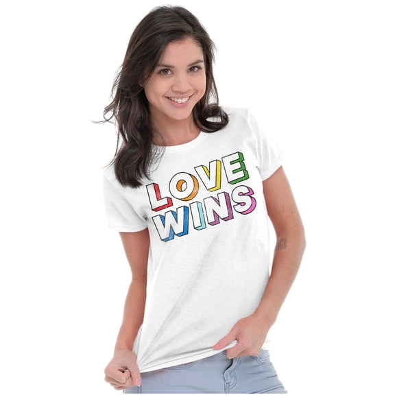 Inspirational Love Wins Rainbow Womens Fitted Plus Size Graphic Tee Brisco Brands 2X