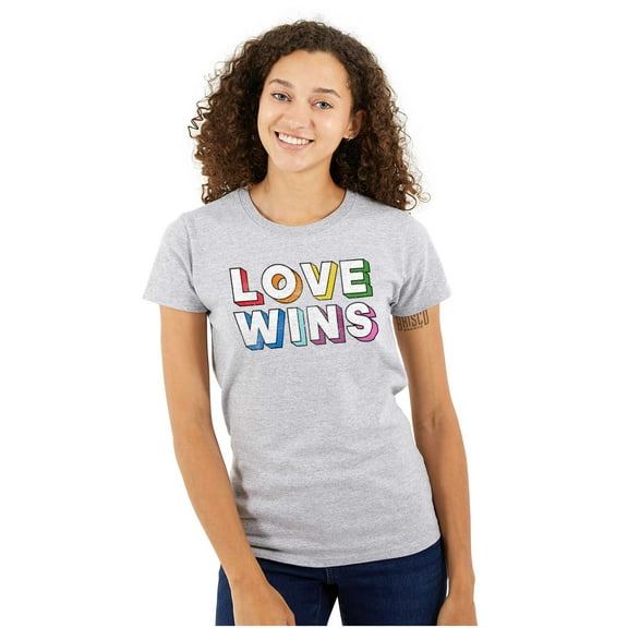 Inspirational Love Wins Rainbow Womens Fitted Plus Size Graphic Tee Brisco Brands 2X