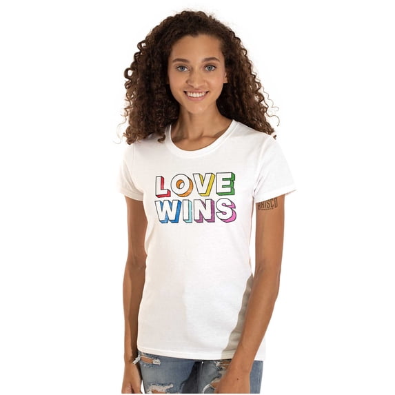 Inspirational Love Wins Rainbow Womens Fitted Plus Size Graphic Tee Brisco Brands 3X