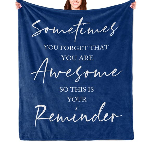 Inspirational Men's Birthday Blanket "You Are Awesome" Reminder Warm Flannel Throw for Couch or Travel All-Season Versatility Machine Washable Blue with White Text