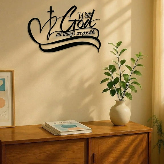 "Inspirational Metal Wall Art 'With God All Things Are Possible' - Vintage Style Decor for Home & Office Perfect Housewarming Gift Holiday Present Birthday Gift Idea for Living Room Bedroom