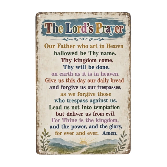 Inspirational Metal Wall Decor Sign 8x12 Inch - The Lord's Prayer Theme - Rustic Vintage Style for Home Decor - Pre-Drilled Holes for Easy Hanging - Indoor/Outdoor Use - Weather Resistant