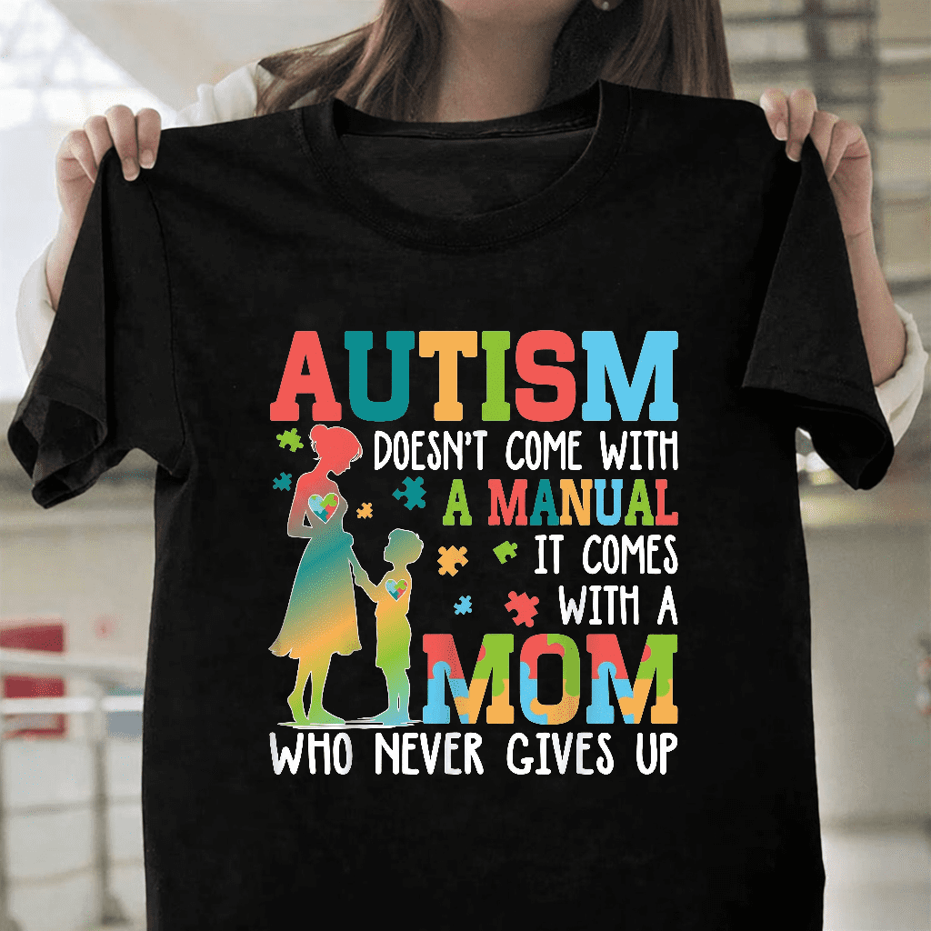 Inspirational Mom Autism Awareness Puzzle Heart T-Shirt, up to size 3XL.
