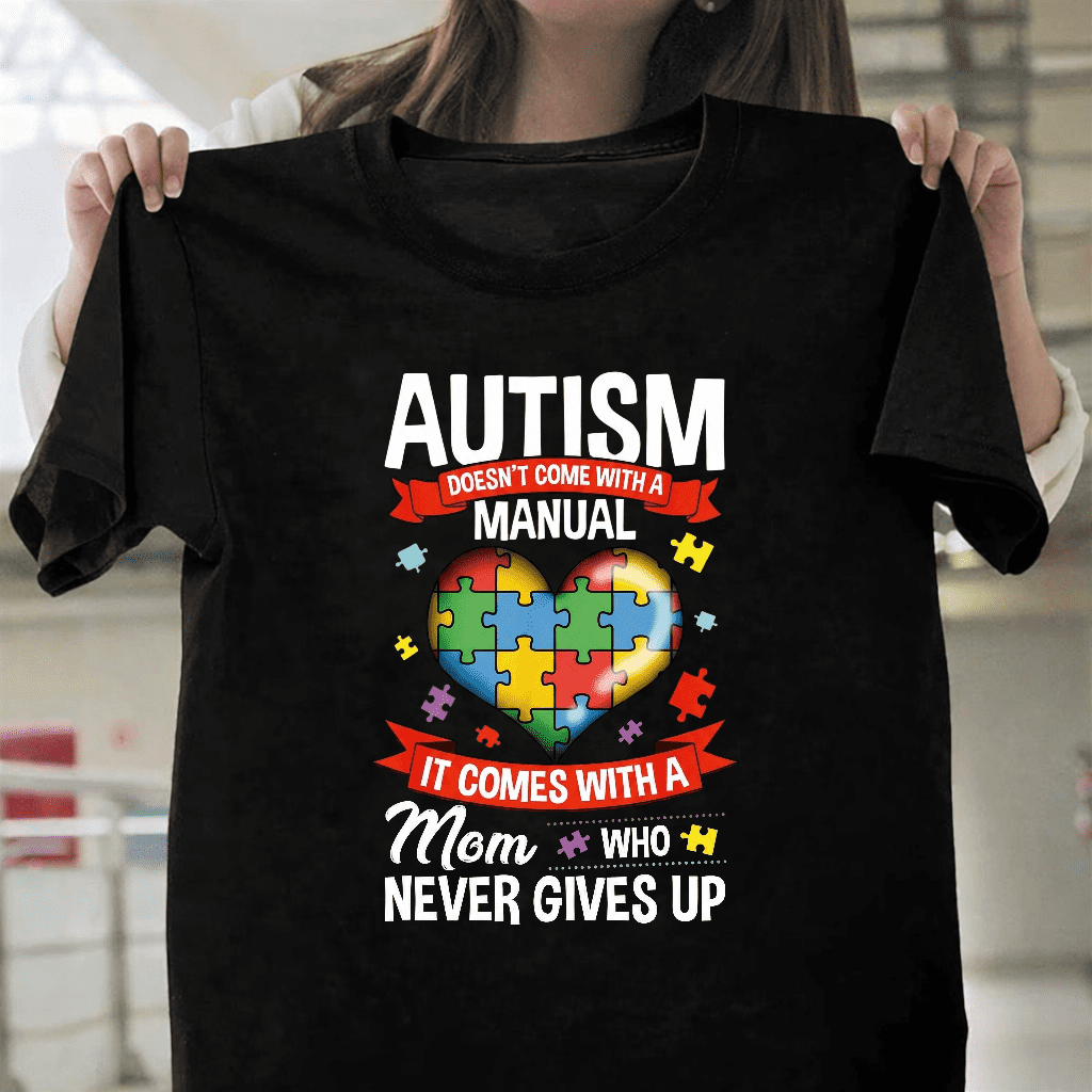 Inspirational Mom Puzzle Heart T-Shirt Autism Awareness Support Motherhood Gift, up to size 3XL.