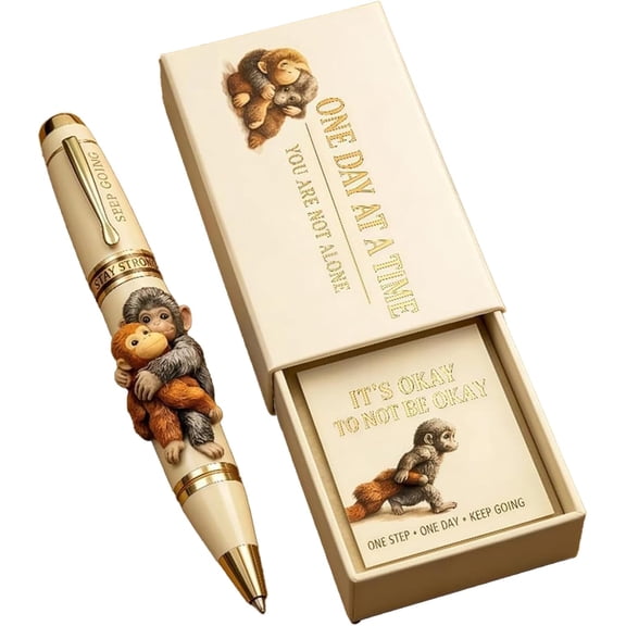 Inspirational Monkey Pen Set with Encouragement Card Cute Metal Pen with One Day at a Time Message, Motivational Gift for Animal Lovers in Gift Box