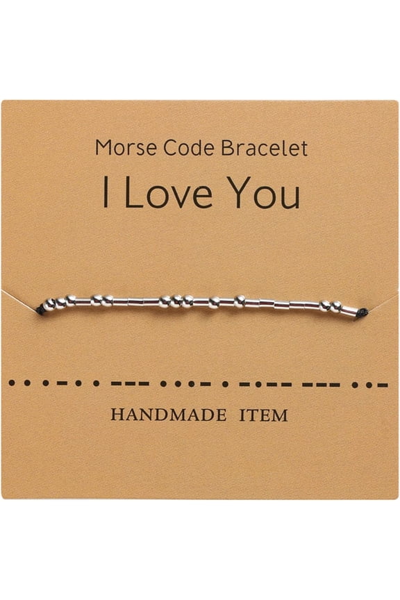Inspirational Morse Code Beaded Bracelet with Card Adjustable Braide String Rope Wrap Bracelet for Women Men Lover Friend Handmade Christmas Thanksgiving Day Jewelry Gift